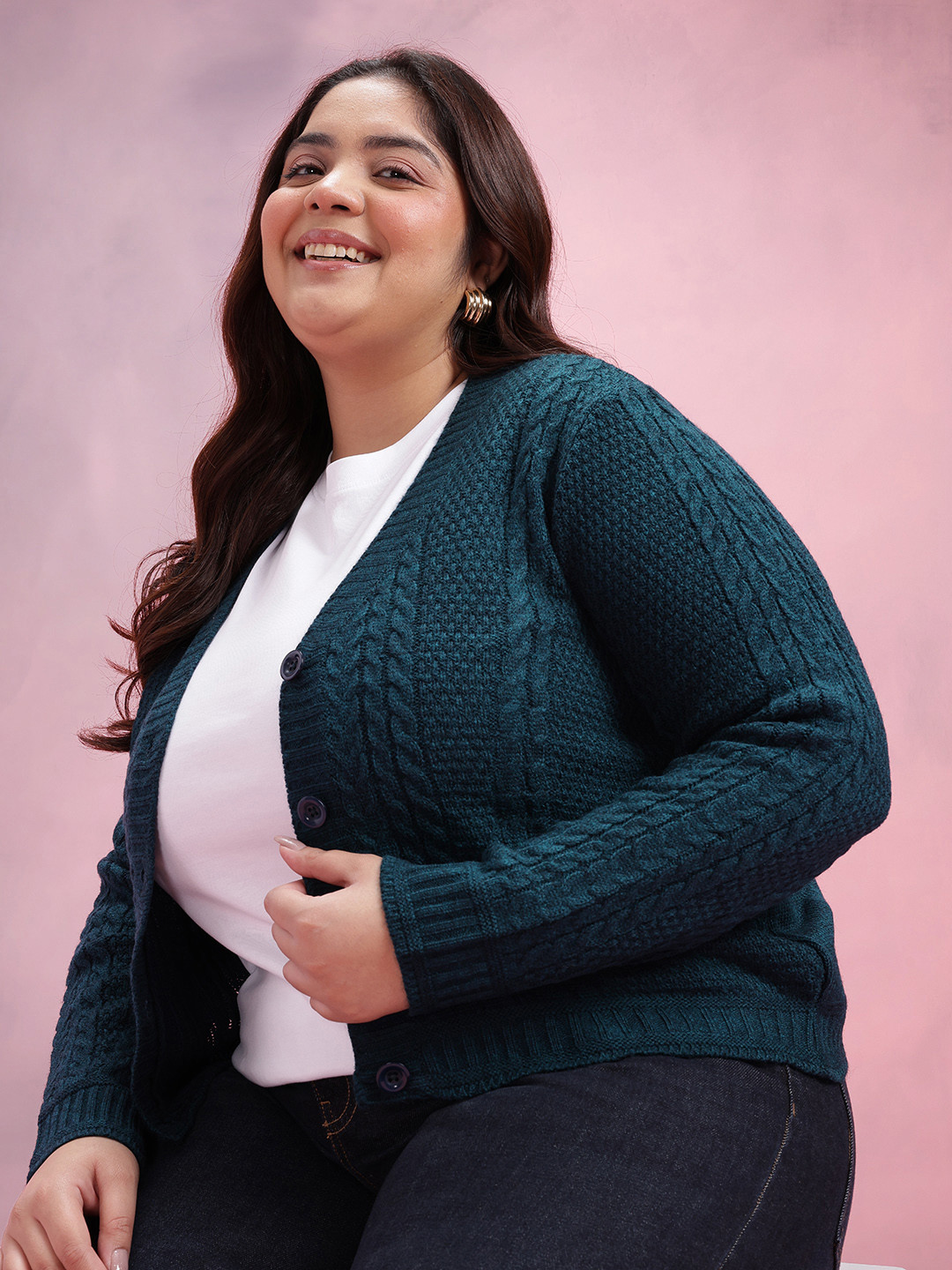 DressBerry Curve Plus Size Cable Knit Cardigan