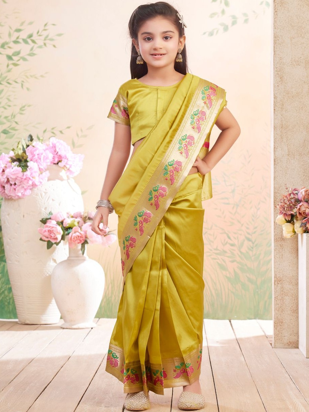 BAESD Girls Woven Design Pant Banarasi Saree