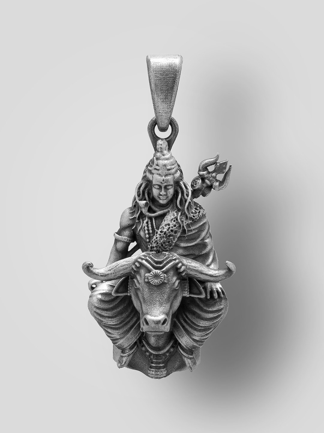 Exotic India Unisex 925 Sterling Silver Mahadev Seated on Nandi Pendant