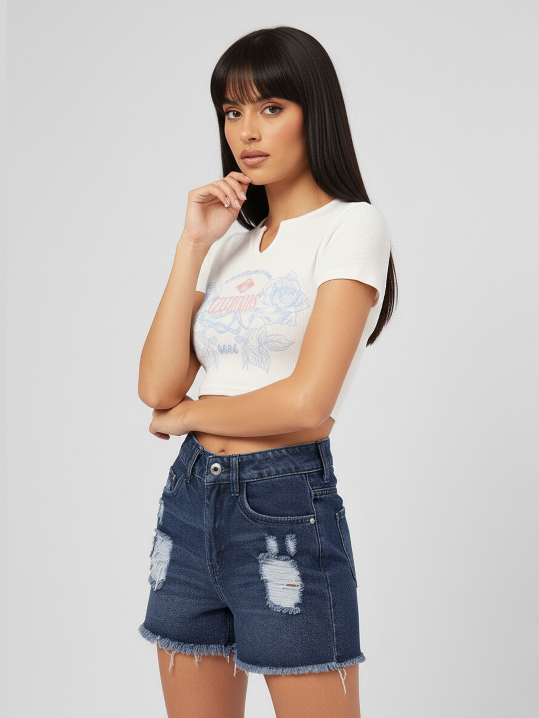 DressBerry Sweetheart Fest Printed Ribbed Crop T-shirt