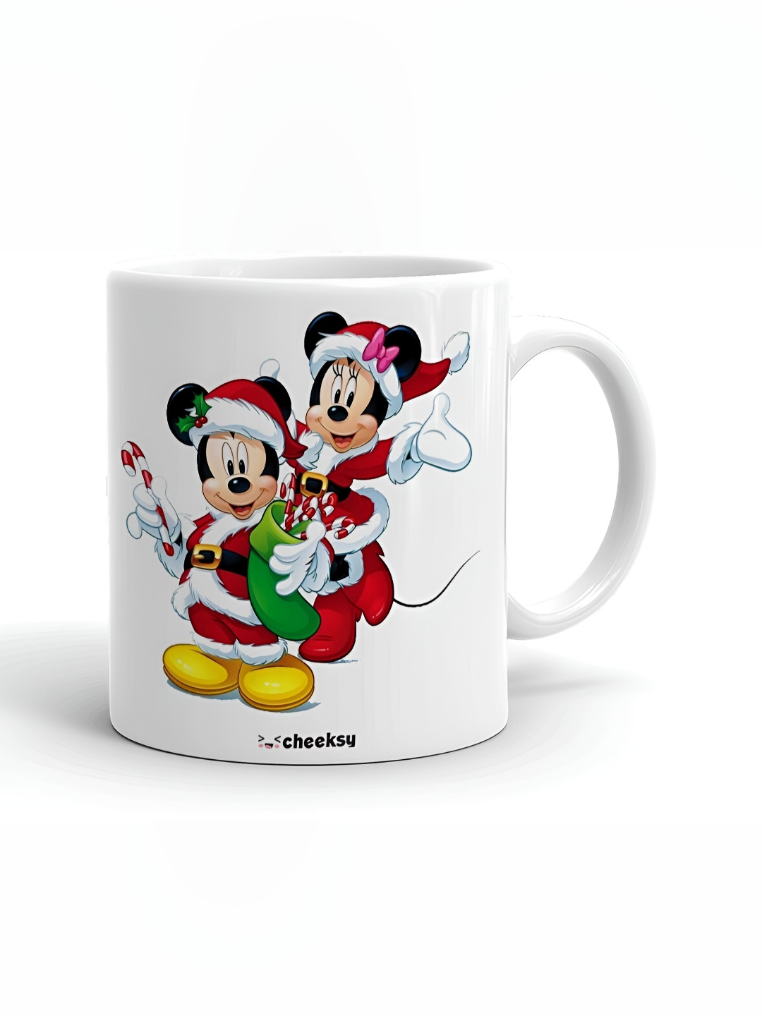 Mr UVD White & Red Mickey Mouse Printed Ceramic Glossy Mug - 350 ml