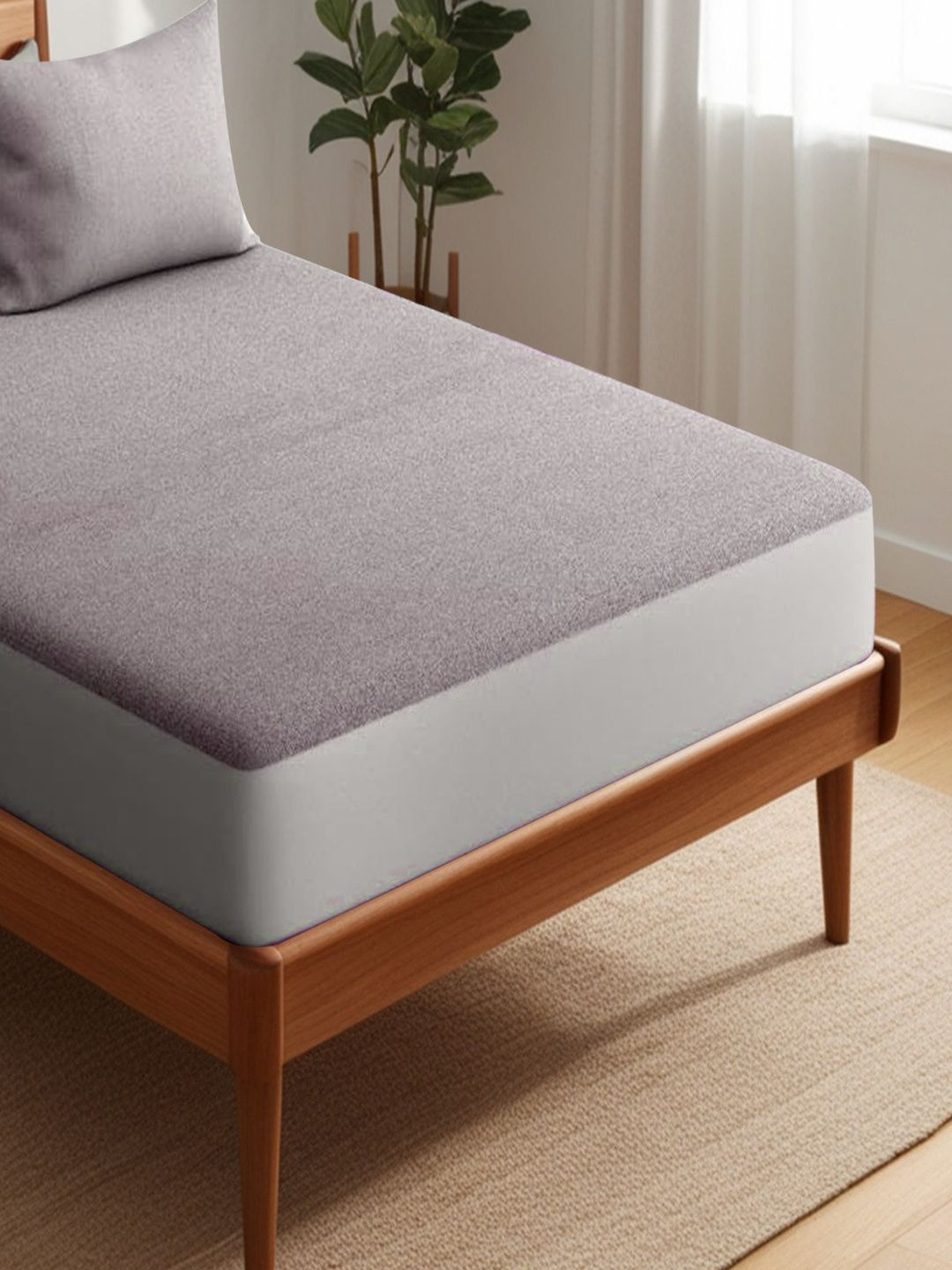 Sittella Grey Cotton Water Resistant Mattress Protector For Bed