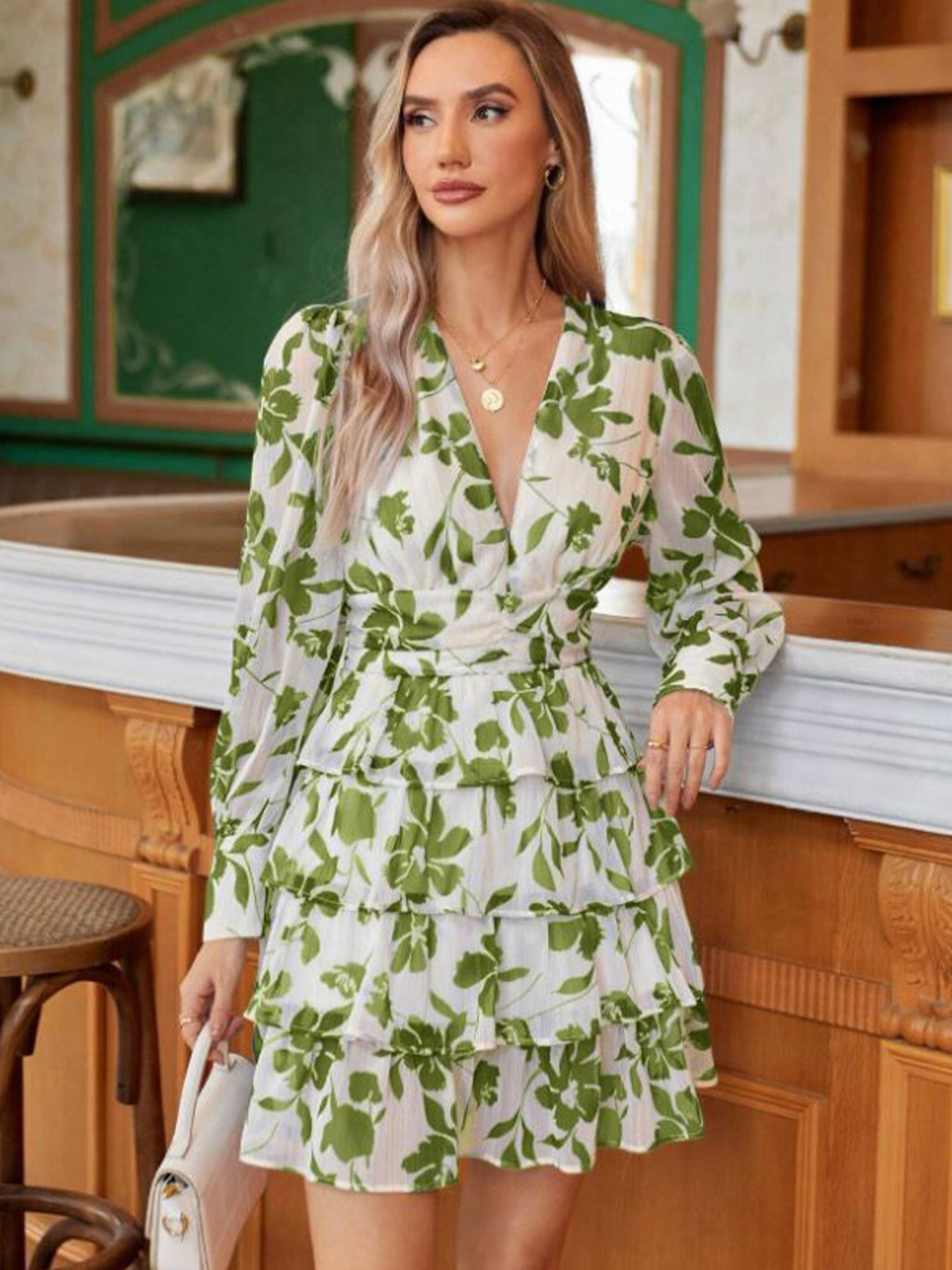 M&H Easy Women Floral Printed Layered Fit & Flare Mini Dress