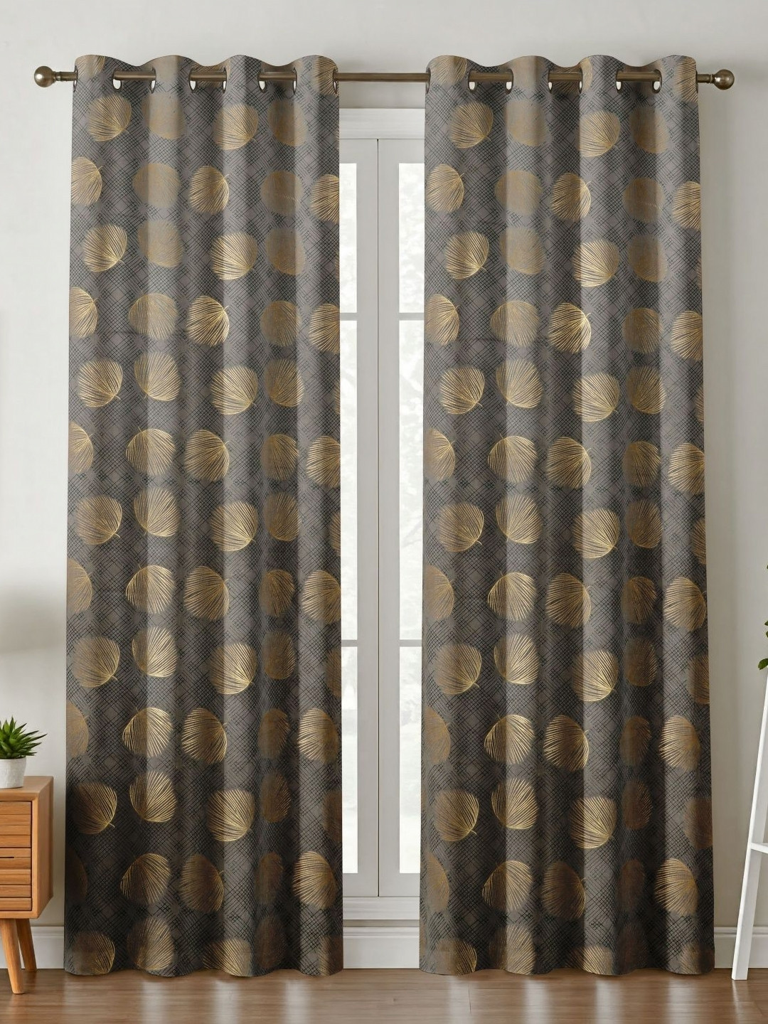 Galaxy Home Decor Pink And Gold-Toned 2 Pieces Floral Printed Velvet Window Curtain