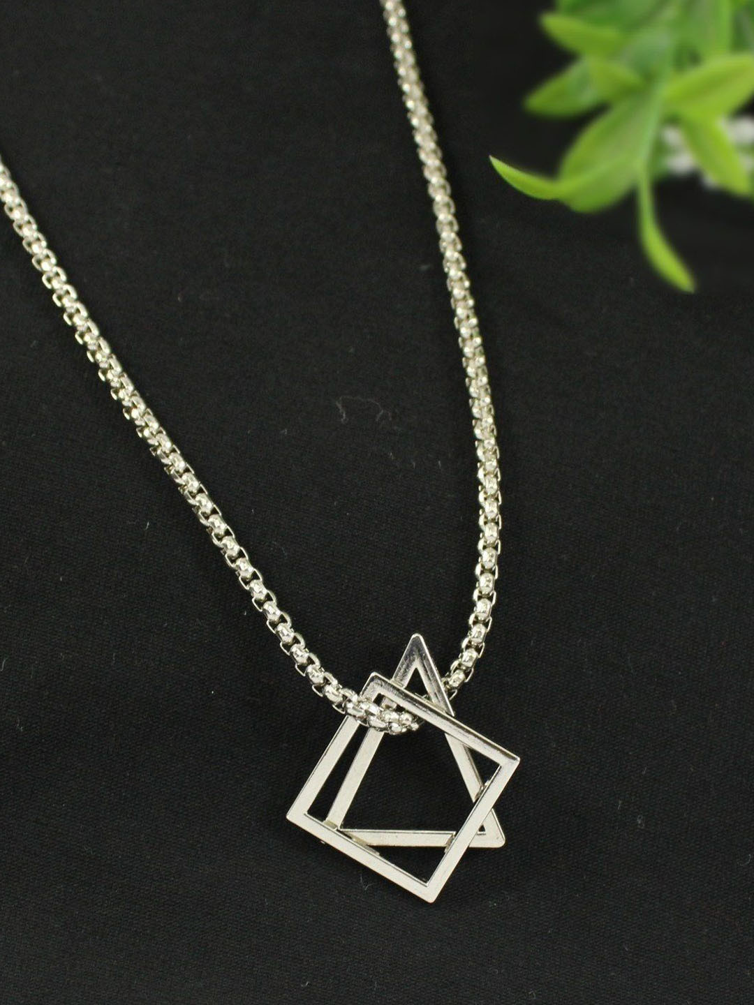Gammer Unisex Silver-Plated Interlocking Triangle Square Pendant