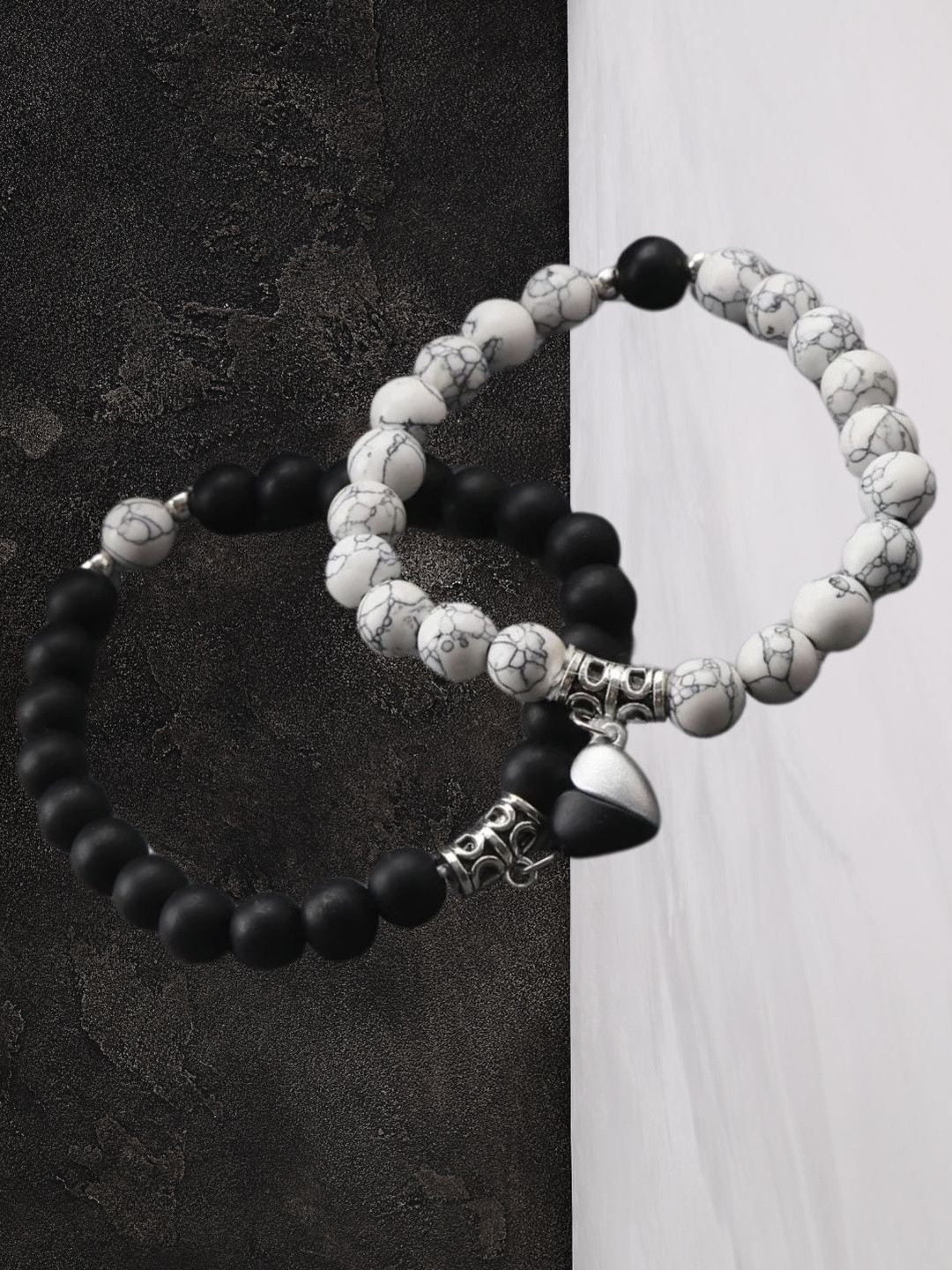 BRAHMSHAKTI Unisex Set Of 2 Ceramic Artificial Beaded Elasticated Bracelet