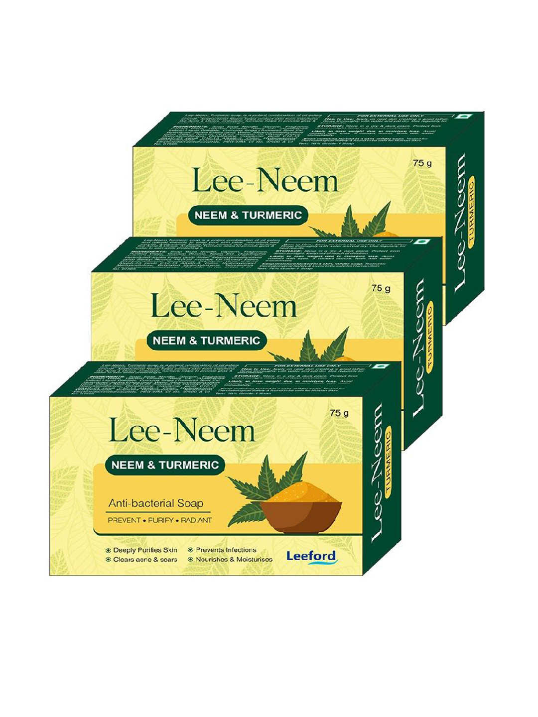 Leeford Set Of 3 Lee-Neem & Turmeric Soaps- 75 g Each