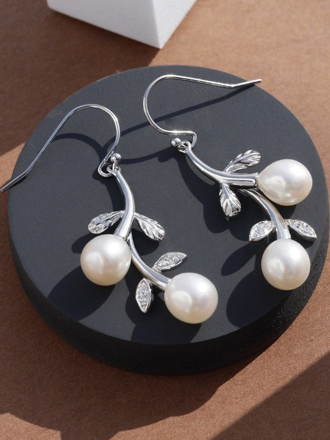 DIAVO Women Silver Cascading Petals Pearl Earrings