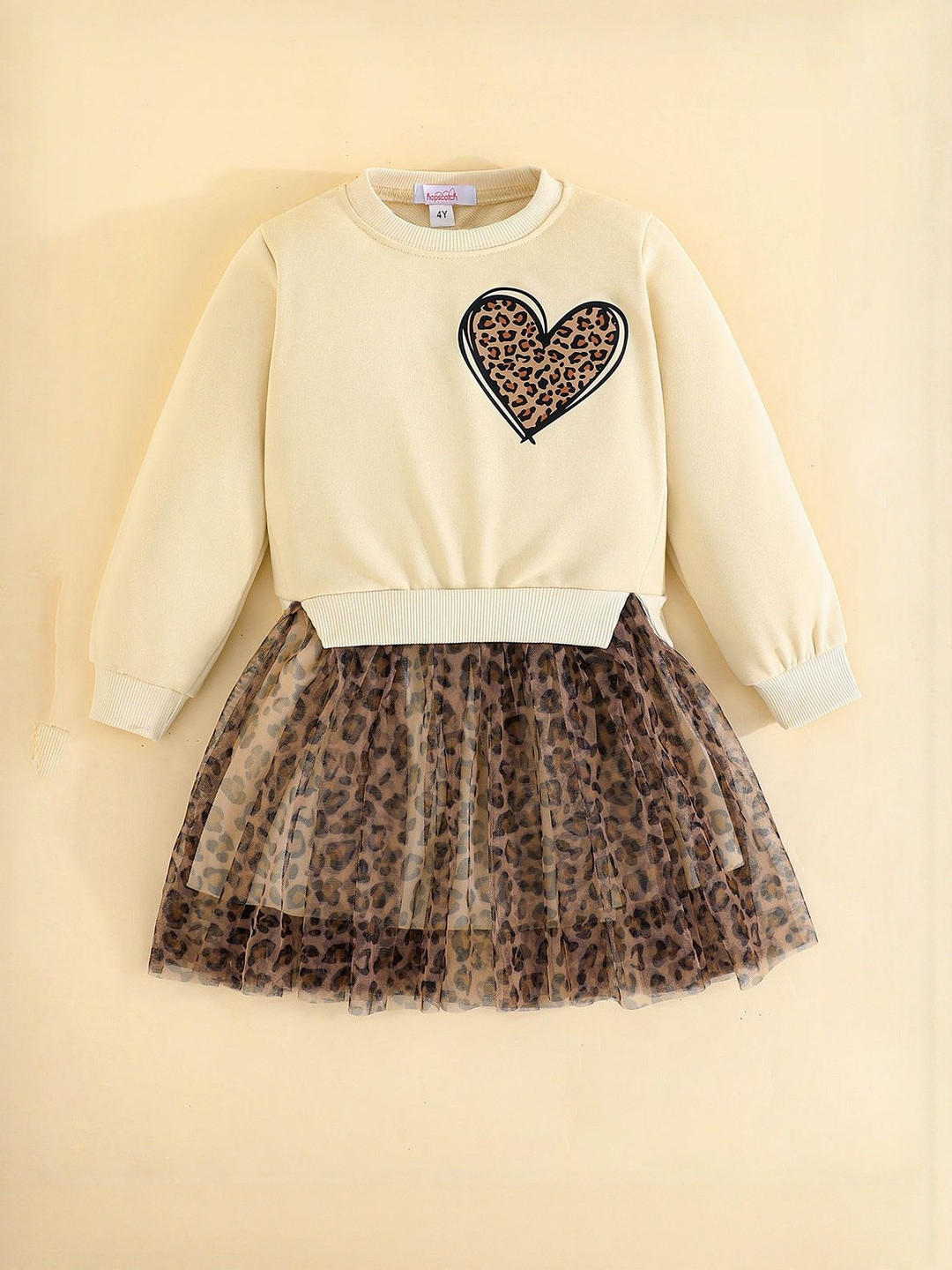 Hopscotch Leopard Printed Round Neck Fit & Flare Dress