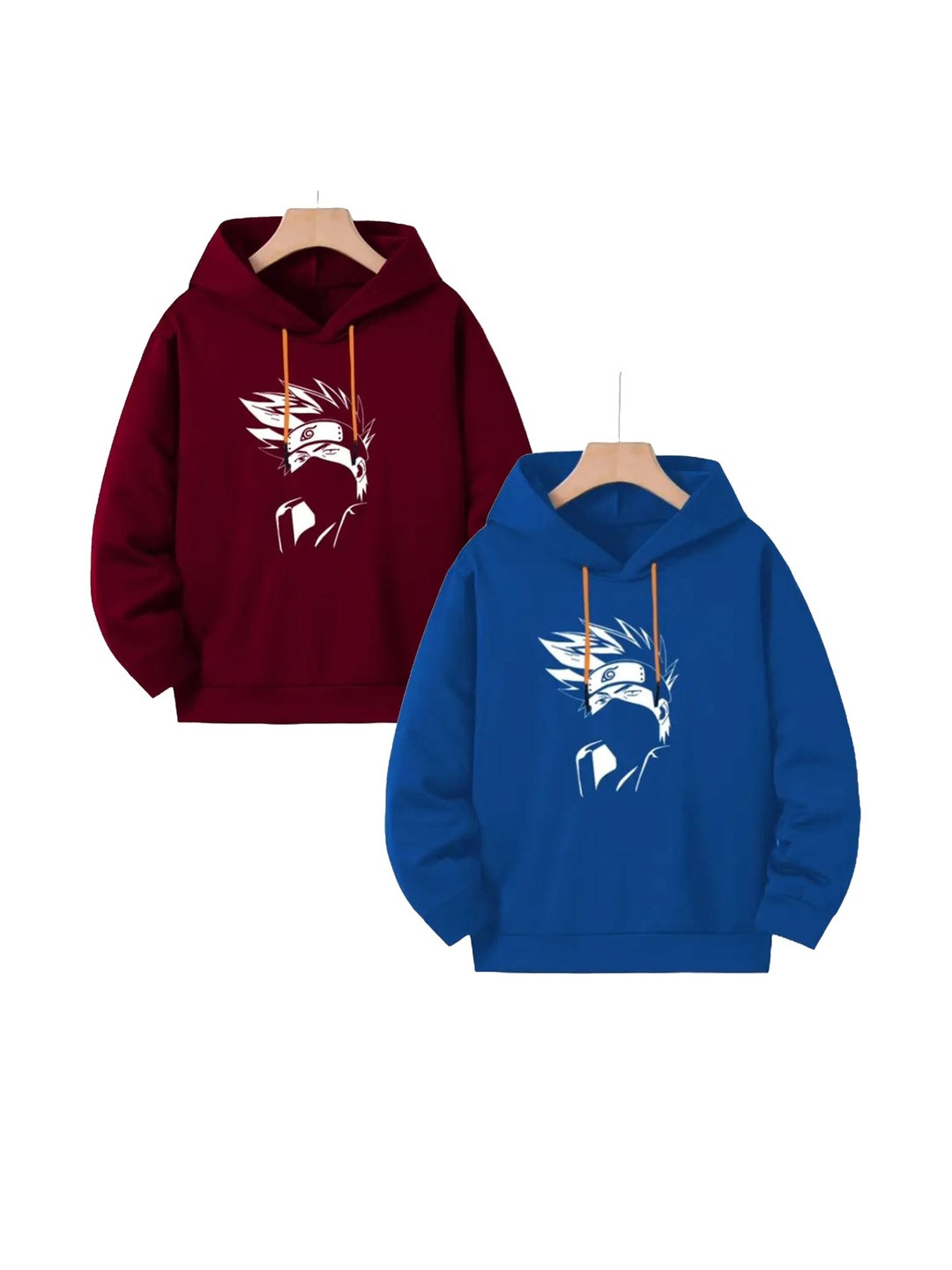 Fasha Kids Pack Of 2 Blue & Maroon Printed Hooded Cotton Sweatshirts