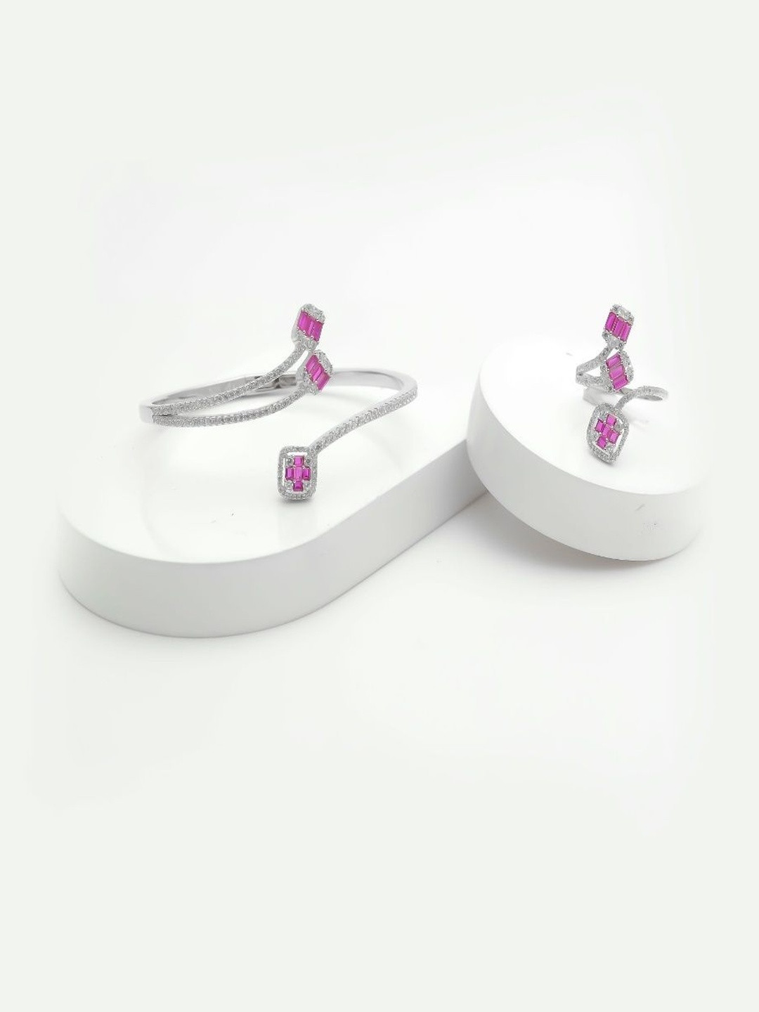 TASSYA Silver-Plated American Diamond-Studded Jewellery Set