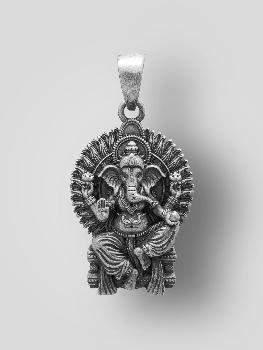 Exotic India Unisex Sterling Silver Blessing Ganesha Seated On Throne Pendant