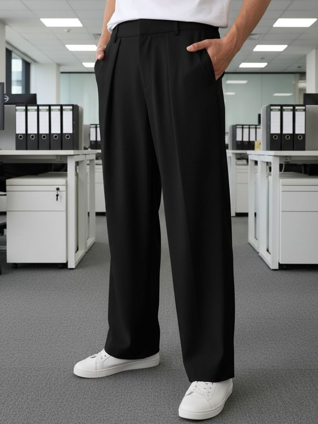 COVZ Men Relaxed Straight Leg Straight Fit Easy Wash Korean Formal Trousers