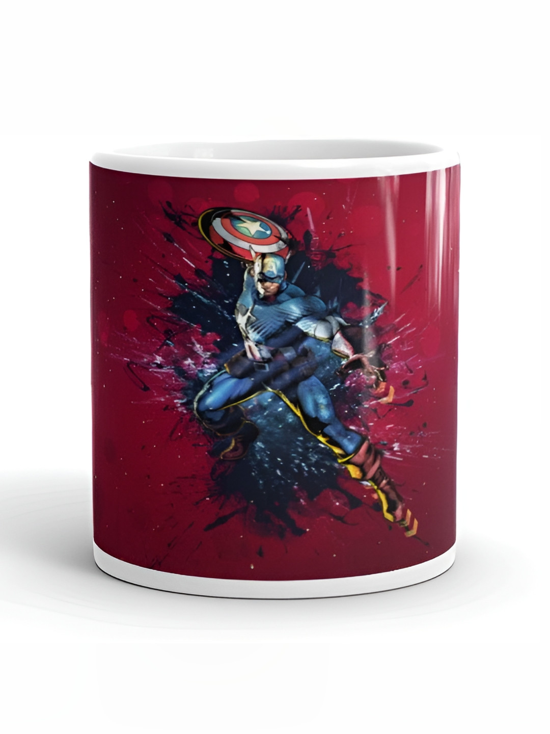 Mr UVD White & Maroon Captain America Printed Ceramic Glossy Mug - 350 ml