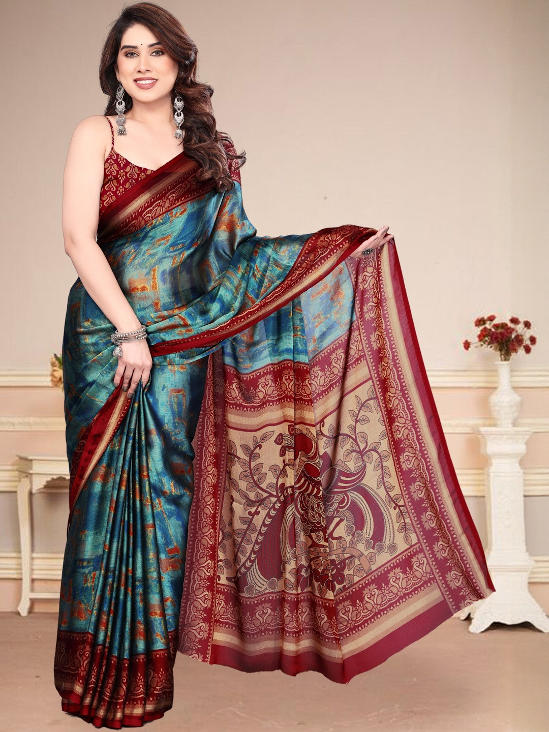 MAGNEITTA Ethnic Motifs Printed Pure Chiffon Saree