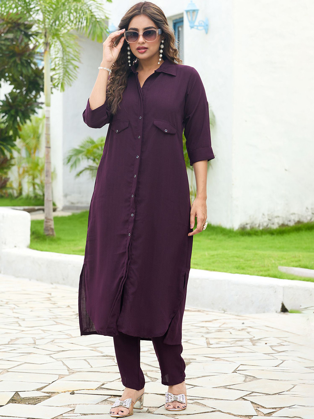 MITTOO Shirt Collar Tunic With Trouser