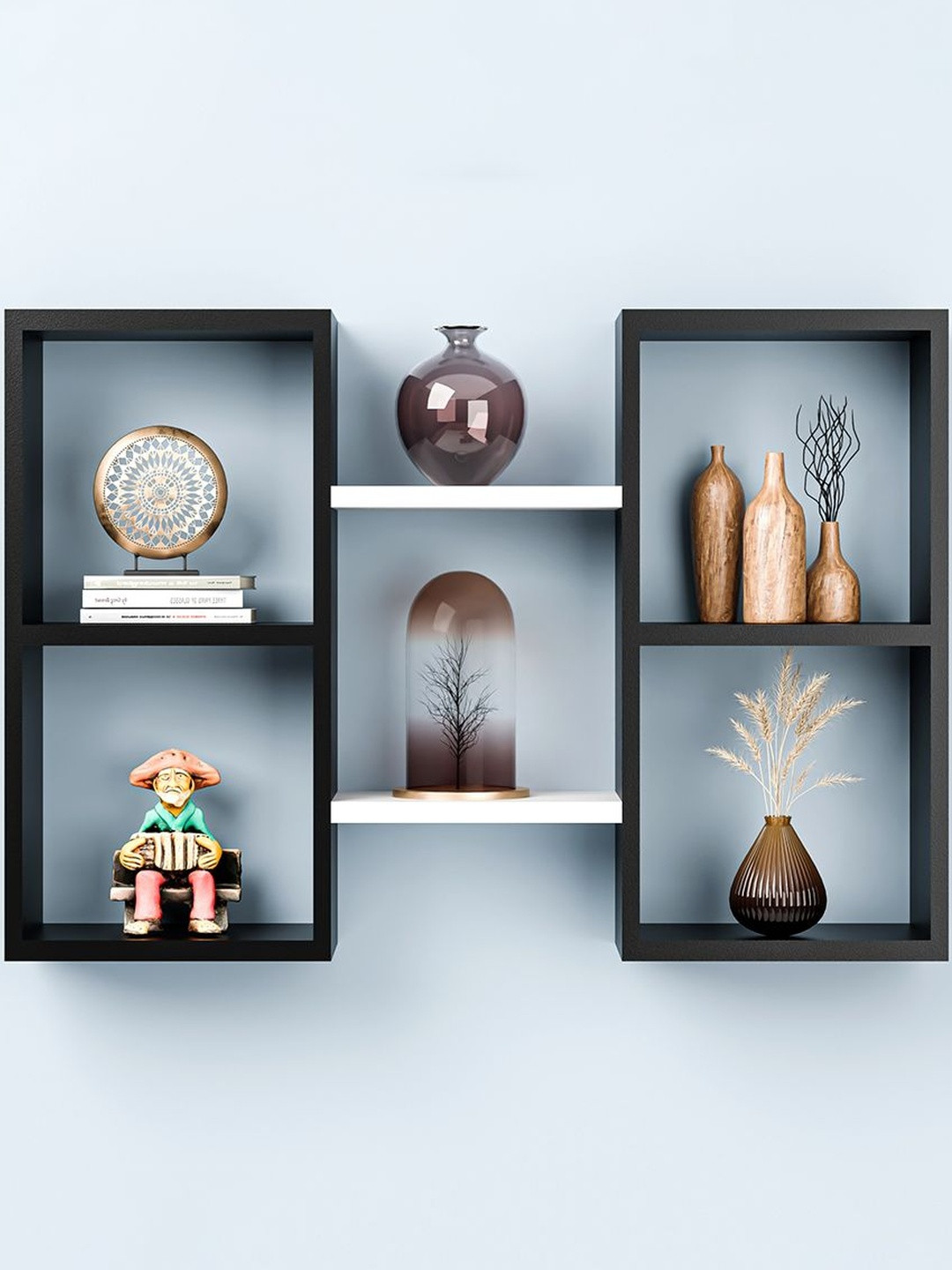 Myntra Elegant Homes White & Brown Mdf Wooden Floating Shelf