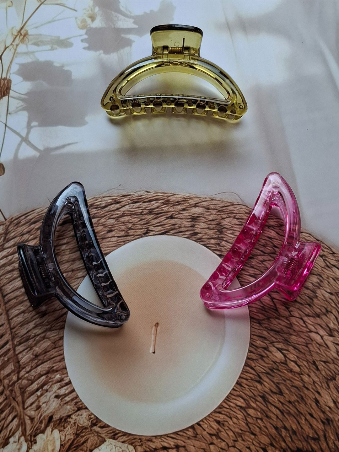 DIVASTRI Women Set of 3 Transparent Glossy Finish D-Shape Hair Claw Clips