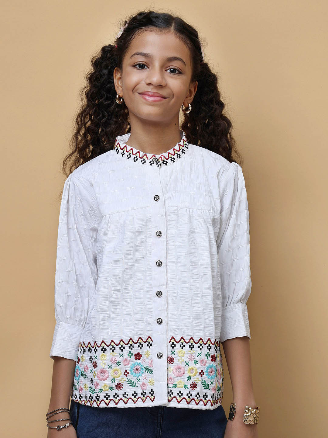 BAESD Girls Embroidered Mandarin Clollar Shirt Style Tops