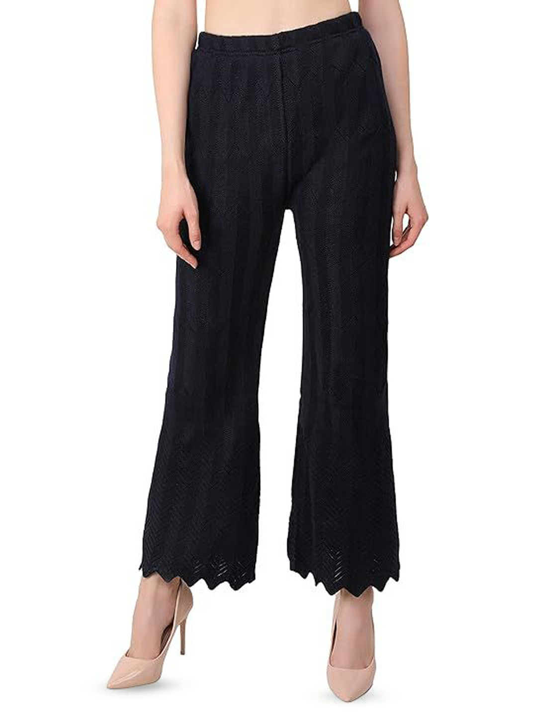 Thrifty Thread Women Striped Straight Fit Woolen Palazzos