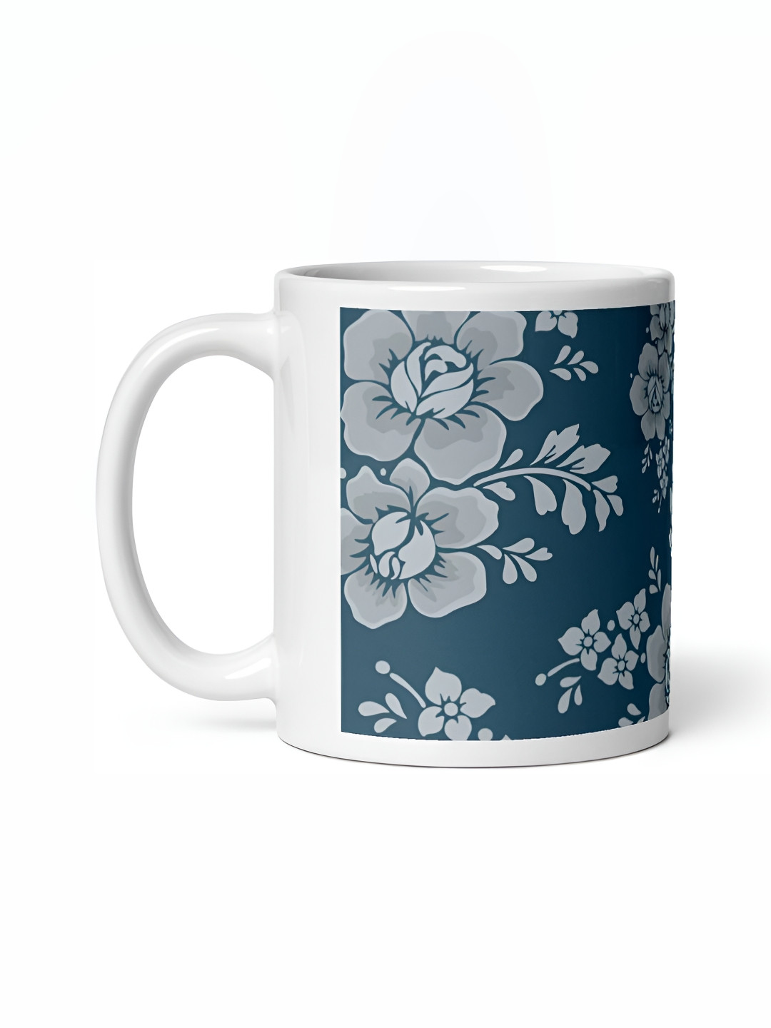 Mr UVD Grey & Blue Floral Printed Ceramic Matte Mug -350 ml