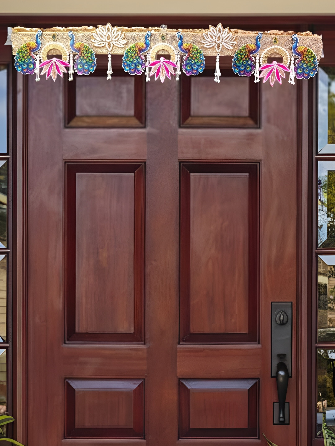 PUFFSMART Blue & Pink Textured Peacock & Flower Patch Bandhanwar Toran