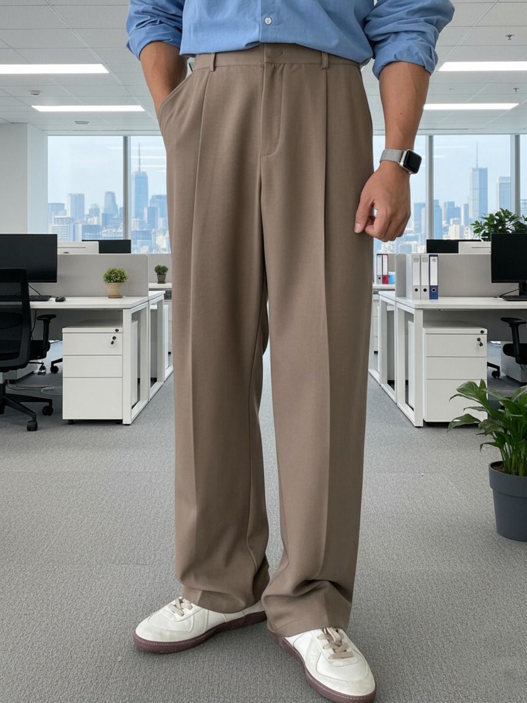 COVZ Men Relaxed Straight Leg Relaxed Fit Easy Wash Pleated Formal Korean Pants