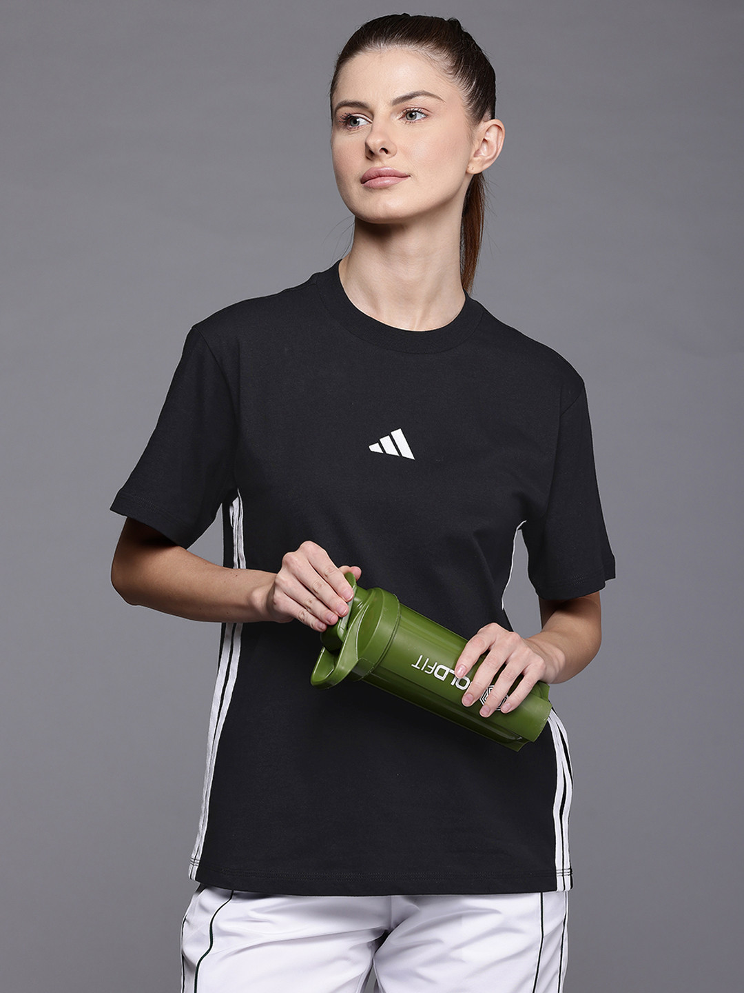 ADIDAS Brand Logo Print 3 Stripes Relaxed Cotton T-shirt