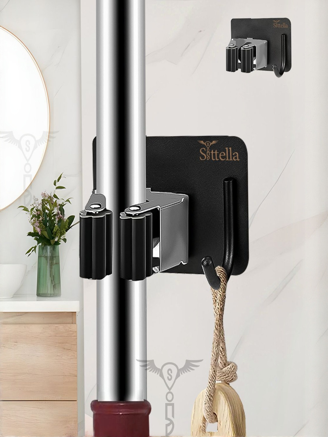 SITTELLA Set of 2 Stainless Steel Broom & Mop Stick Holder