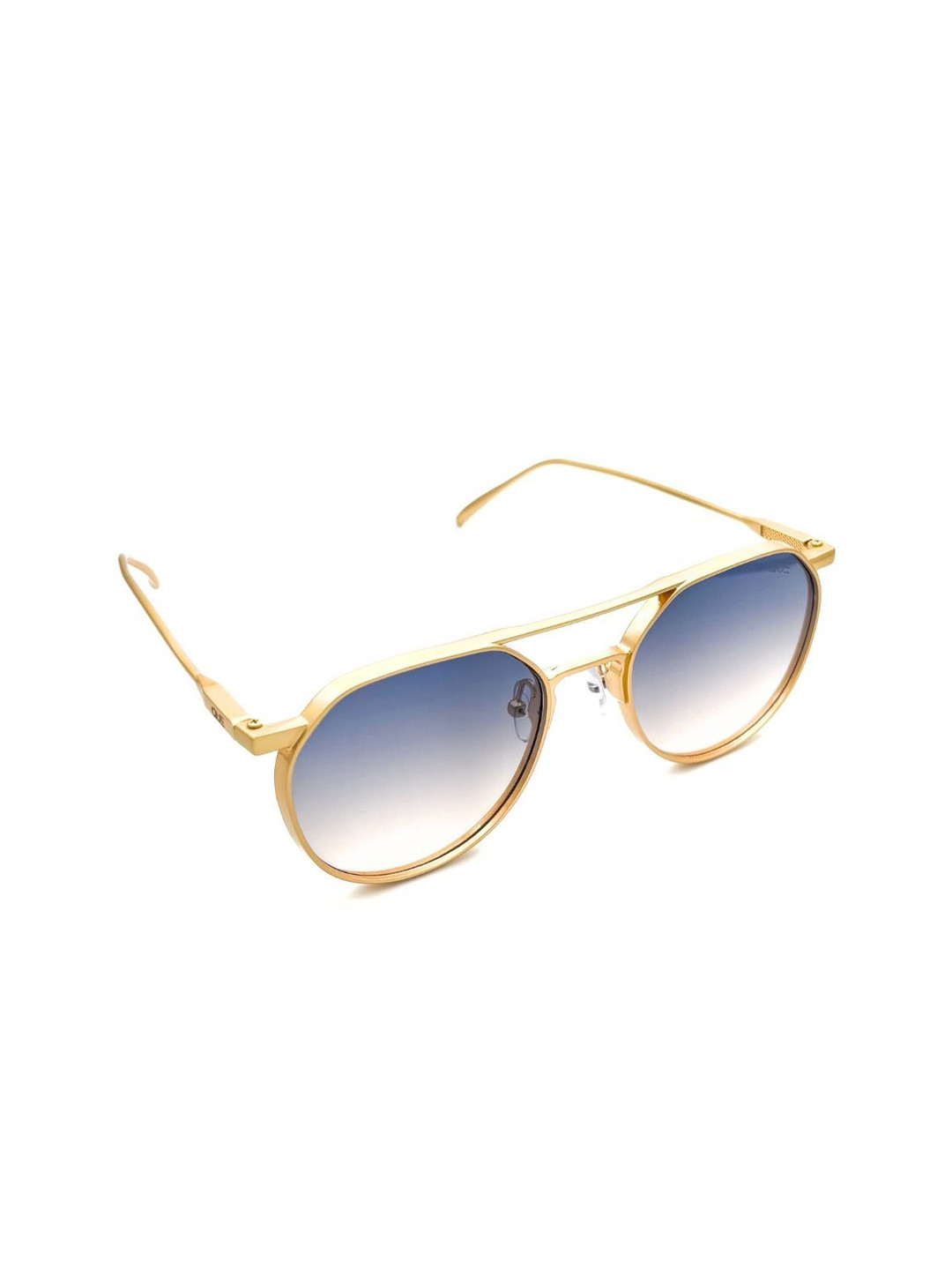 QUE UNIVERSE Unisex Blue Lens & Gold-Toned Round Sunglasses with