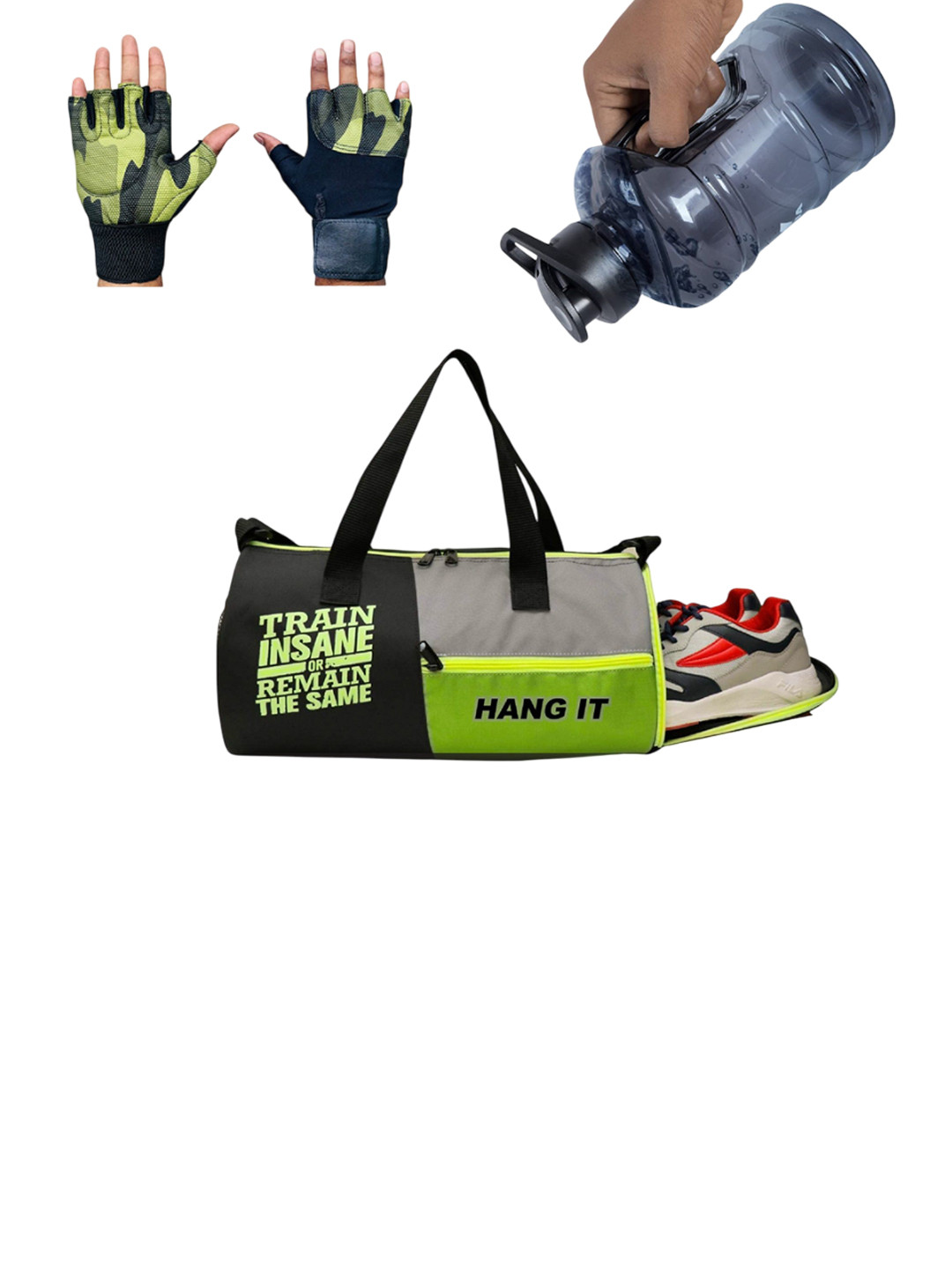 Body Smith 3Pcs Duffel Bag, Gym Gloves & Water Bottle Workout Accessories