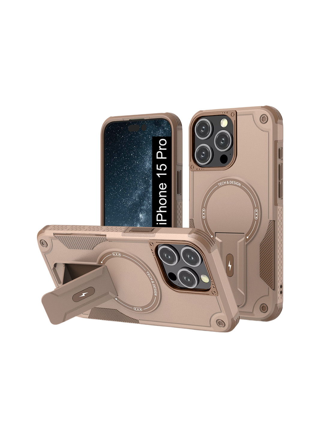 Luxury Kase iPhone 15 Pro Mag-Safe Compatible Magnetic Back Case with Portable Kickstand