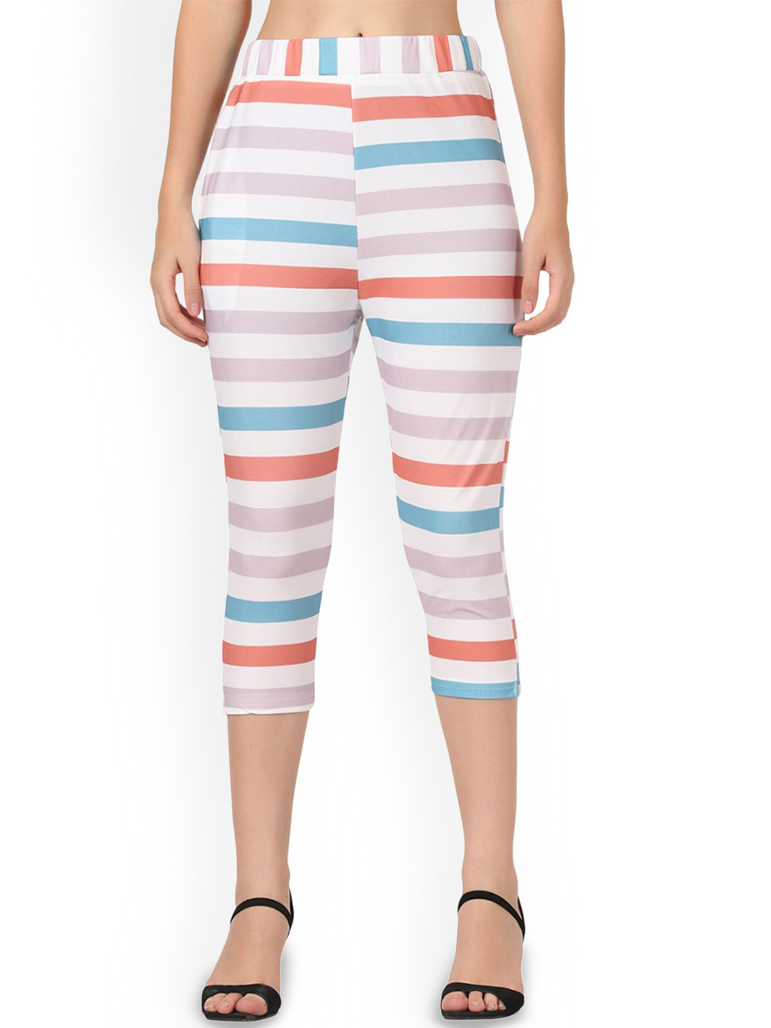 M&H Easy Women Striped High-Rise Trousers