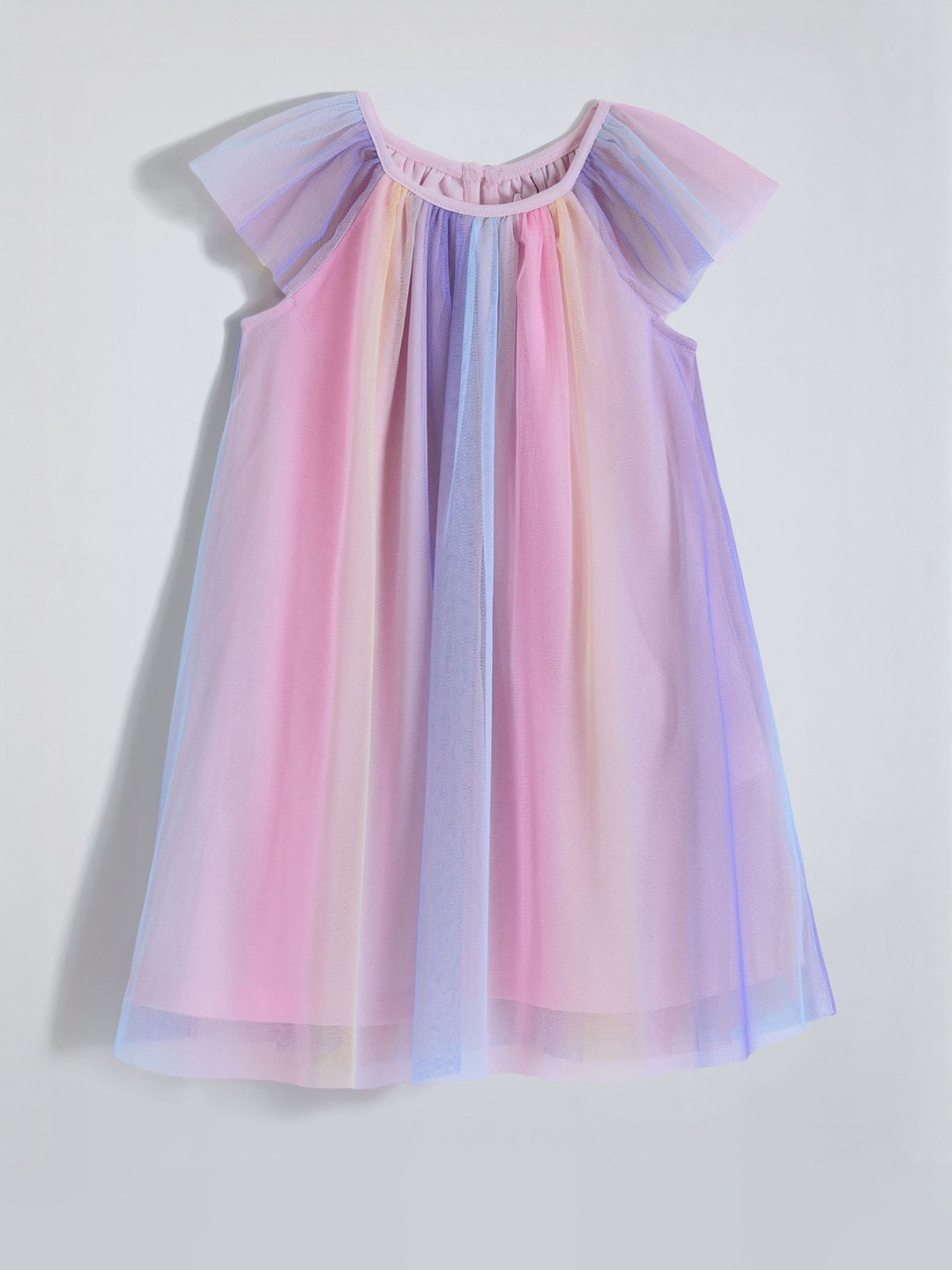 Hopscotch Girls Rainbow Tulle Round Neck Fit & Flare Dress