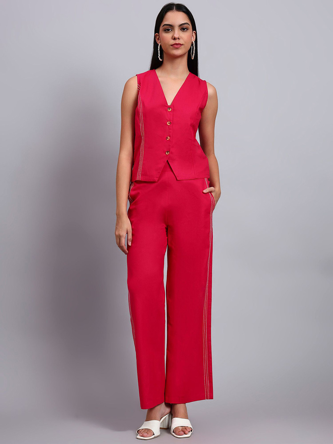 R.Code by The Roadster Life Co. Red Pure Cotton Top & Trousers Co-Ords