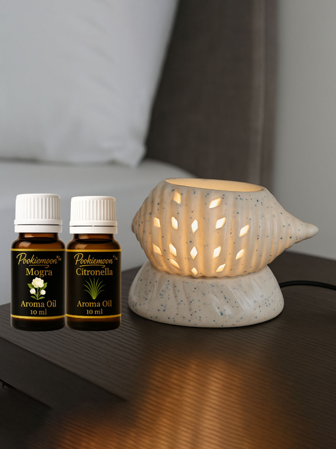 POOKIEMOON White 3 Pieces Shank Ceramic Electric Aroma Diffuser with Mogra and Lavender