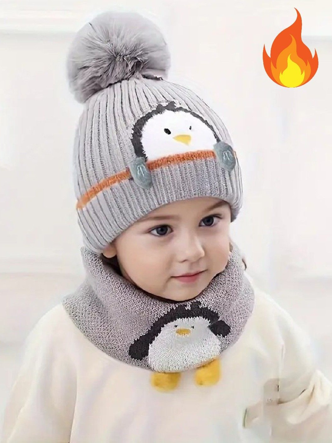 TOMKOT Unisex Kids Woollen Beanie & Scarf Set