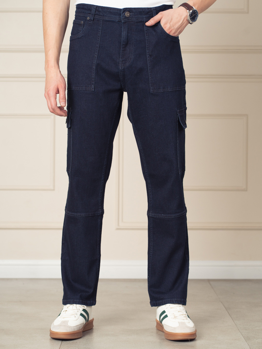 The Pant Project Men Depth Blue Relaxed Fit Denim Cargos