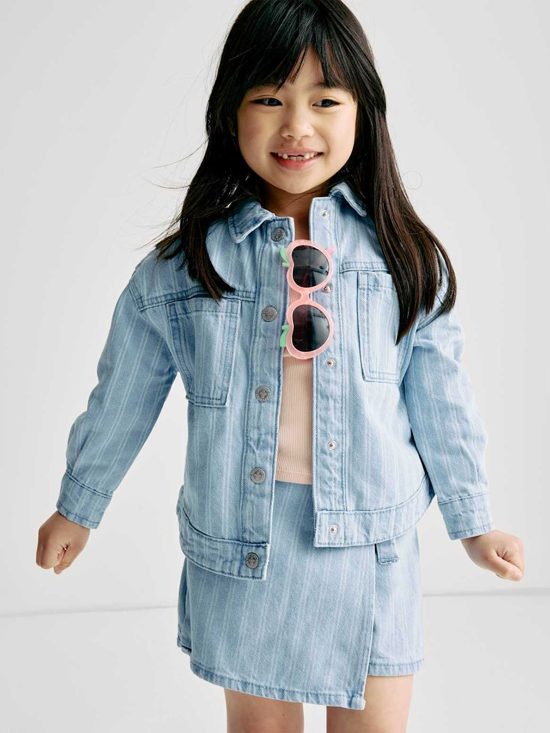 Marks & Spencer Girls Striped Denim Waist Mini Skort