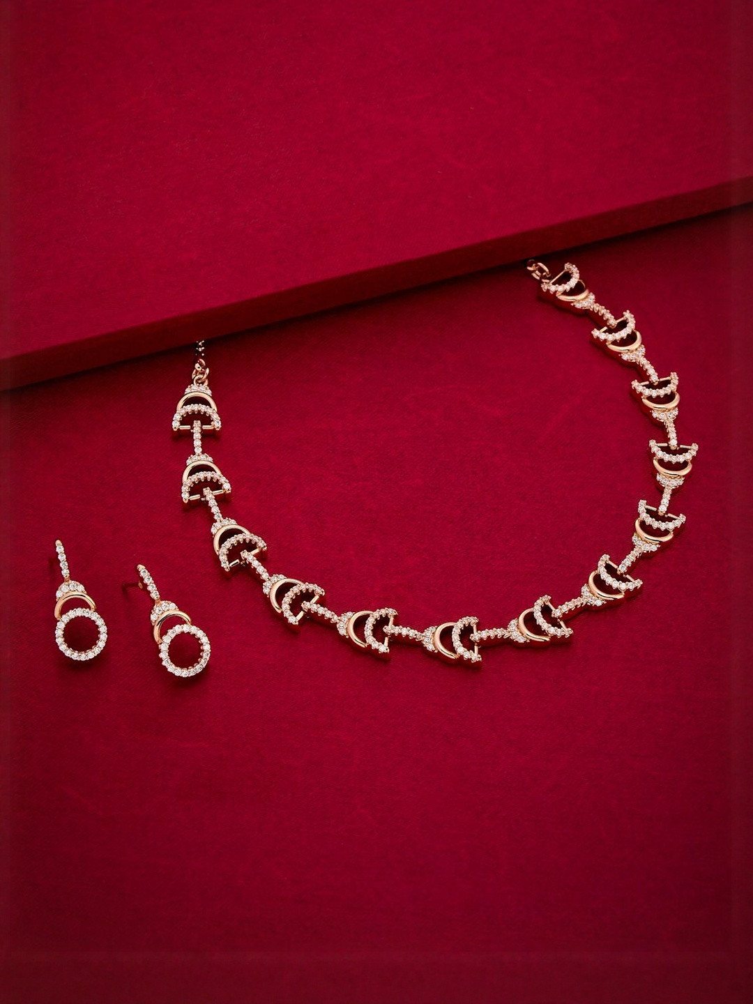 Kushal's Fashion Jewellery Rose Gold-Plated Party Zircon Studded Jewellery Set