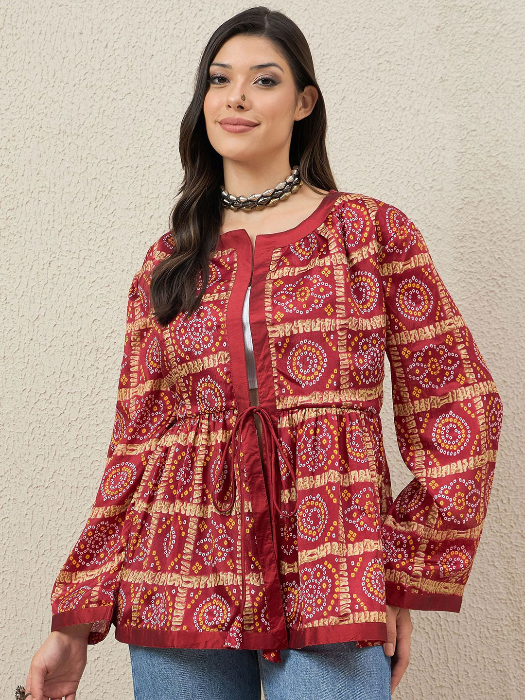 InWeave Printed Silk Open Front Shrug
