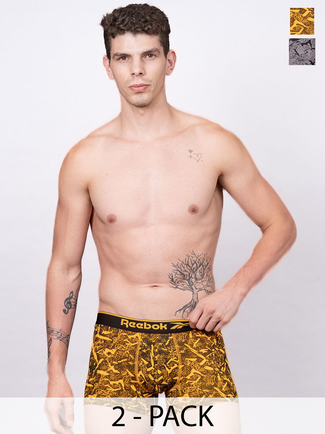 Reebok Pack Of 2 Graphic Printed Mid Rise Trunks