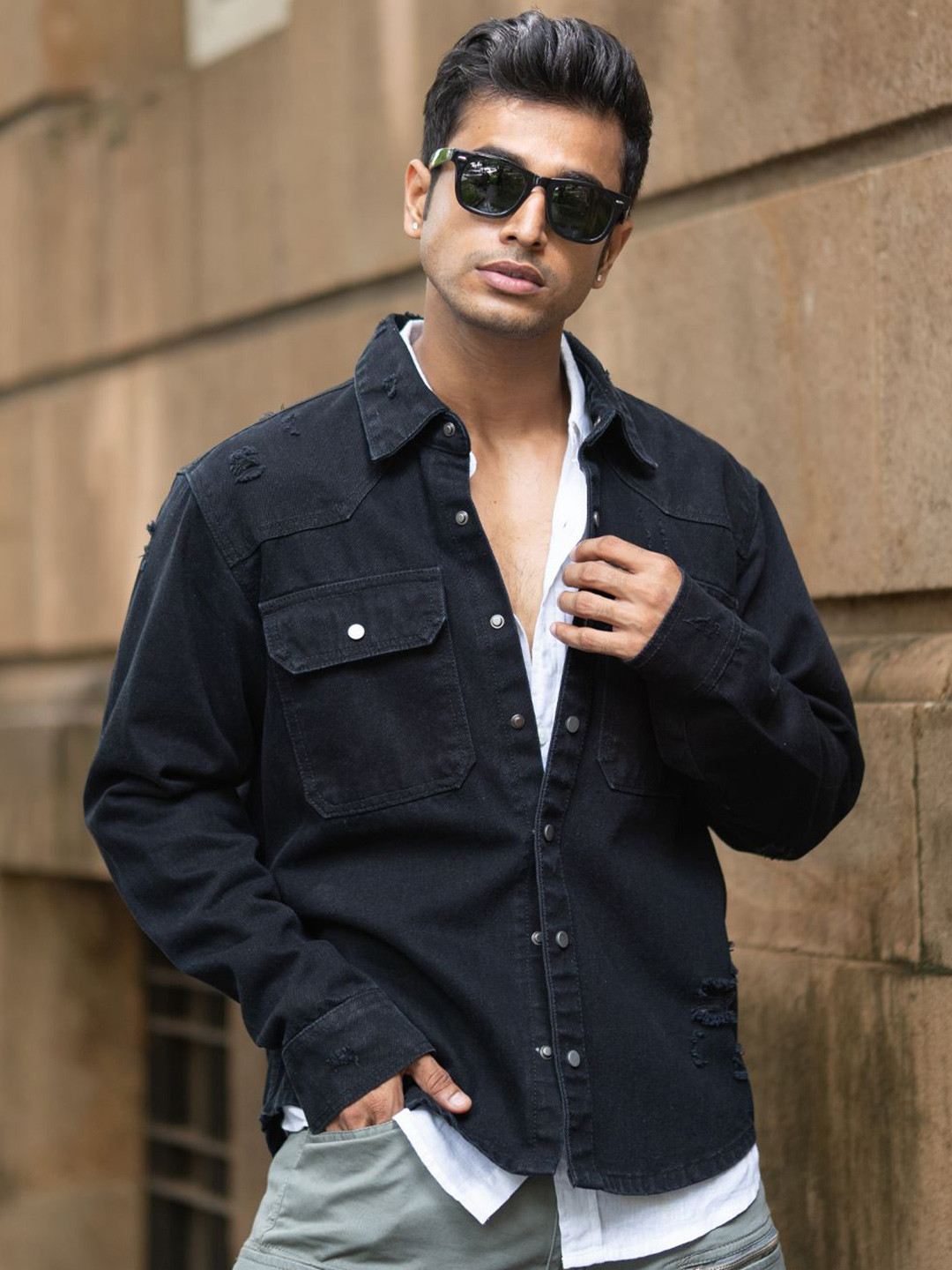 Powerlook Men Casual Cotton Denim Overshirt