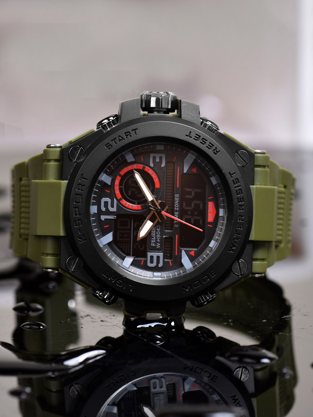 FELIZER Men Skeleton Dial & Straps Analogue and Digital Multi Function Watch 90DT43-Green