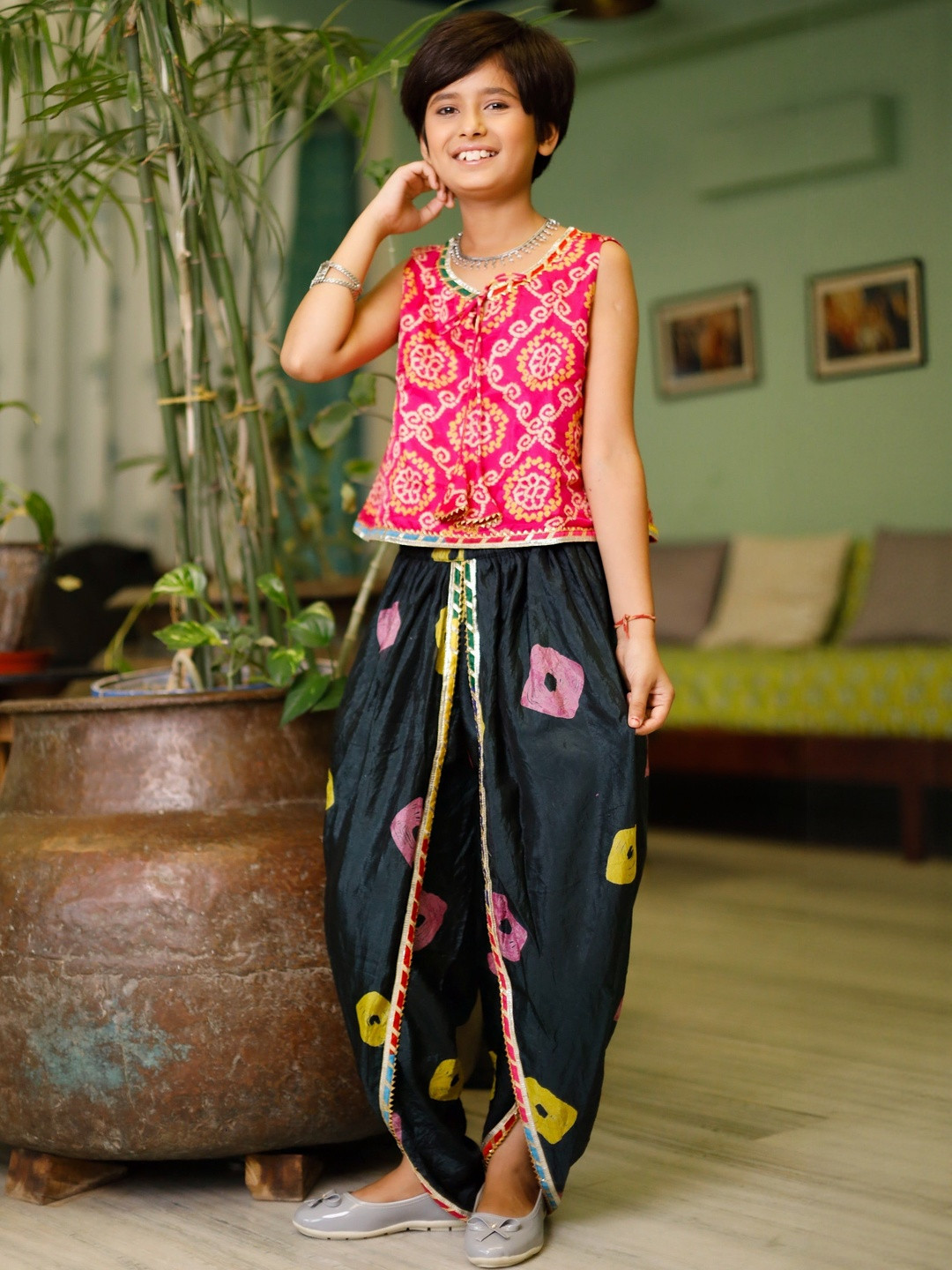 Moose Pink Bandhej Dhoti Set