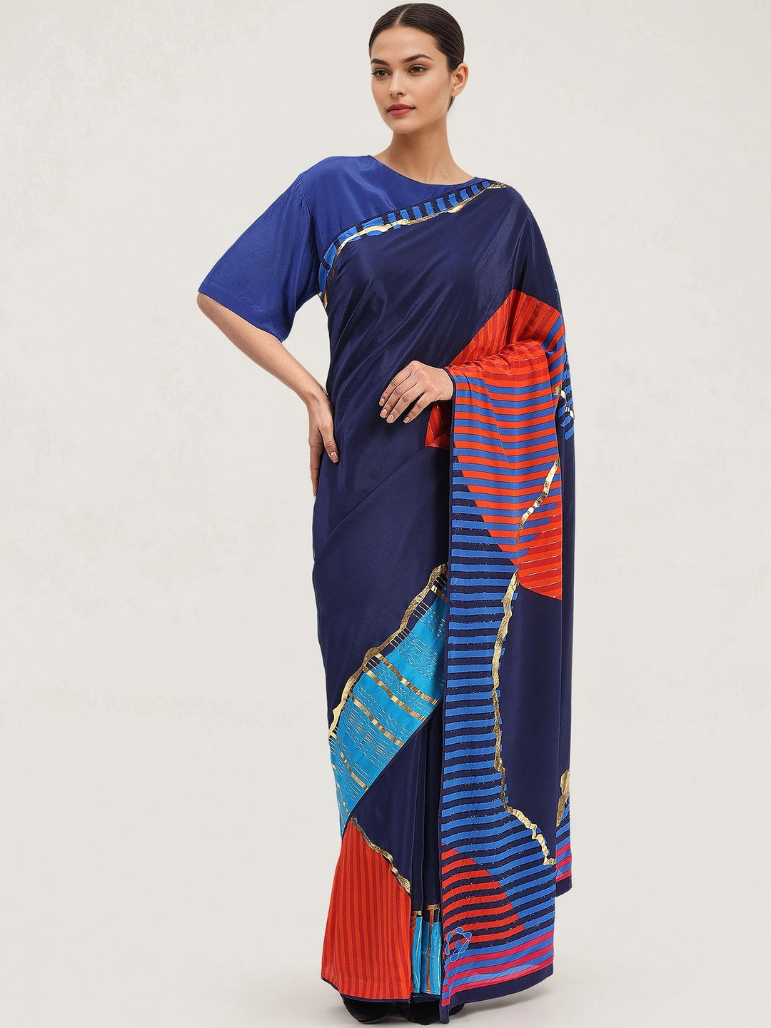 Satya Paul Abstract Colourblocked Pure Crepe Saree