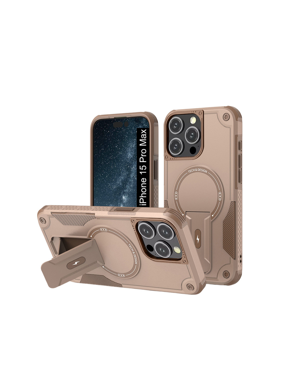 Luxury Kase iPhone 15 Pro Max Mag-Safe Compatible Magnetic Case with Portable Kickstand