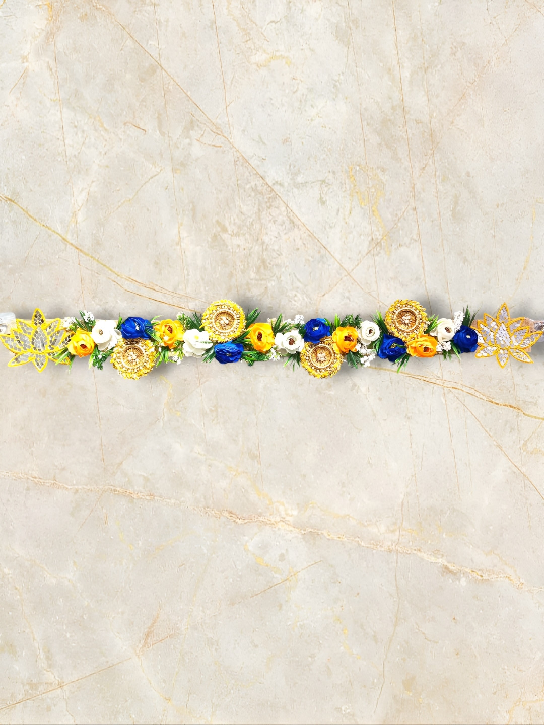 PUFFSMART Blue & Yellow Textured Floral With Mirror Patch Bandhanwar Toran