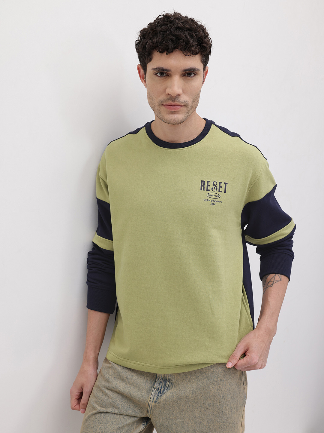 The Roadster Life Co. Typography Detail Colourblocked Relaxed Fit Sweatshirt
