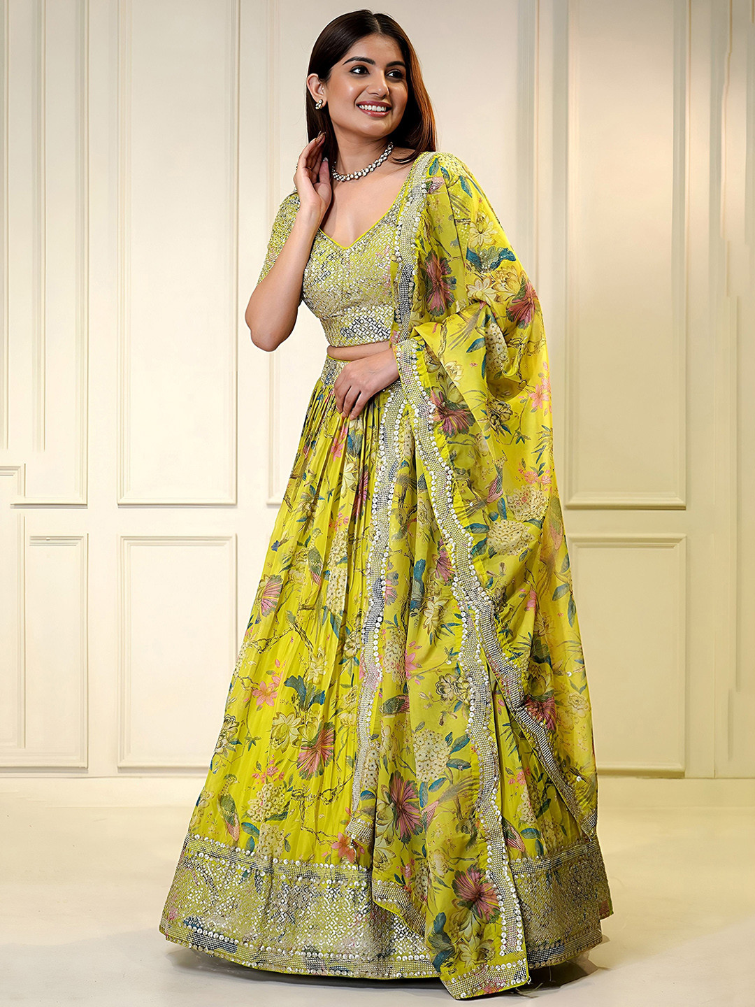 Zeel Clothing Embroidered Sequinned Organza Lehenga & Unstitched Blouse With Dupatta